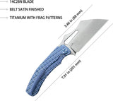 Kubey Sylow Framelock Blue Ti Knife - 14C28N Sandvik Stainless Wharncliffe Blade With Titanium Handle by Kubey