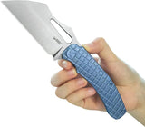 Kubey Sylow Framelock Blue Ti Knife - 14C28N Sandvik Stainless Wharncliffe Blade With Titanium Handle by Kubey