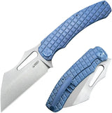 Kubey Sylow Framelock Blue Ti Knife - 14C28N Sandvik Stainless Wharncliffe Blade With Titanium Handle by Kubey