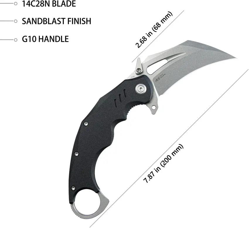 Kubey Wrath Karambit Linerlock KU261A - 5.25 Inches Closed, 2.75 Inches Stonewashed 14C28N Blade, Black G10 Handle by Kubey