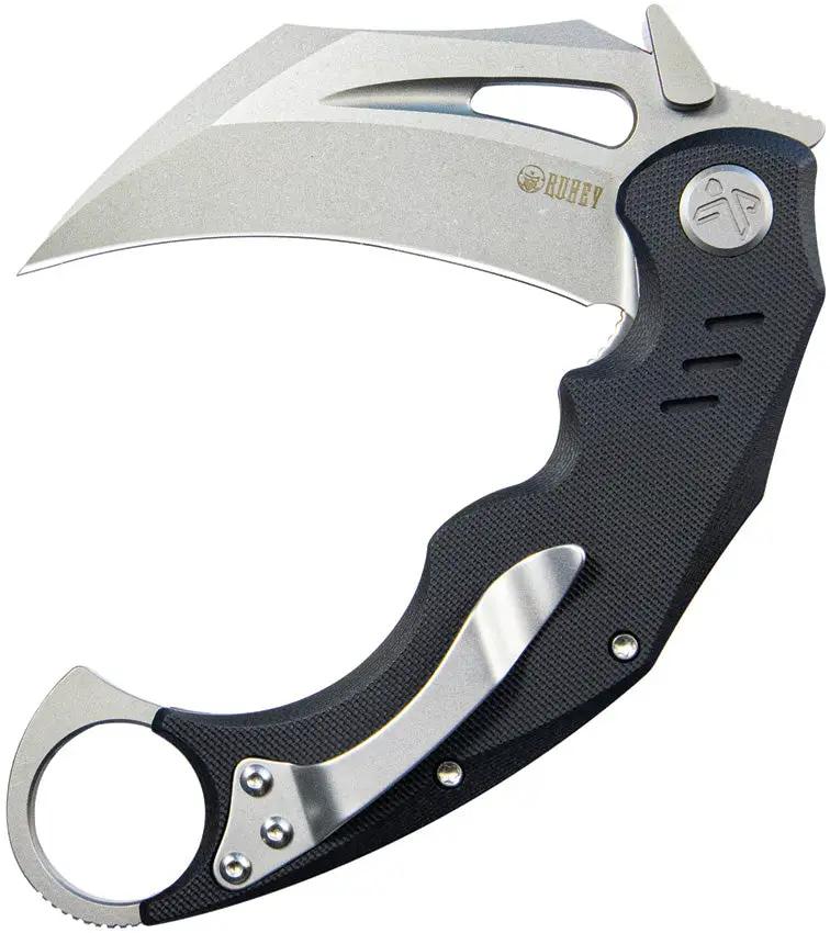 Kubey Wrath Karambit Linerlock KU261A - 5.25 Inches Closed, 2.75 Inches Stonewashed 14C28N Blade, Black G10 Handle by Kubey
