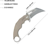 Kubey Wrath Karambit Linerlock Tan KU261C - Stonewash 14C28N Sandvik Stainless Karambit Blade Tan G10 Handle by Kubey