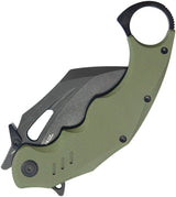 Kubey Wrath Karambit Linerlock OD KU261F - 14C28N Stonewash Blade With OD Green G10 Handle by Kubey