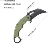 Kubey Wrath Karambit Linerlock OD KU261F - 14C28N Stonewash Blade With OD Green G10 Handle by Kubey
