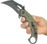 Kubey Wrath Karambit Linerlock OD KU261F - 14C28N Stonewash Blade With OD Green G10 Handle by Kubey