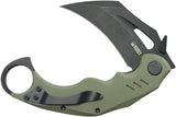 Kubey Wrath Karambit Linerlock OD KU261F - 14C28N Stonewash Blade With OD Green G10 Handle by Kubey