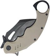Kubey Wrath Karambit Linerlock Tan KU261G - 2.75 Inch Black Stonewash 14C28N Sandvik Blade With Tan G10 Handle by Kubey
