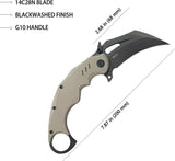 Kubey Wrath Karambit Linerlock Tan KU261G - 2.75 Inch Black Stonewash 14C28N Sandvik Blade With Tan G10 Handle by Kubey