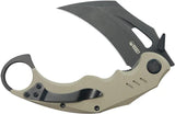 Kubey Wrath Karambit Linerlock Tan KU261G - 2.75 Inch Black Stonewash 14C28N Sandvik Blade With Tan G10 Handle by Kubey