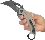 Kubey Wrath Karambit Linerlock Tan KU261G - 2.75 Inch Black Stonewash 14C28N Sandvik Blade With Tan G10 Handle by Kubey