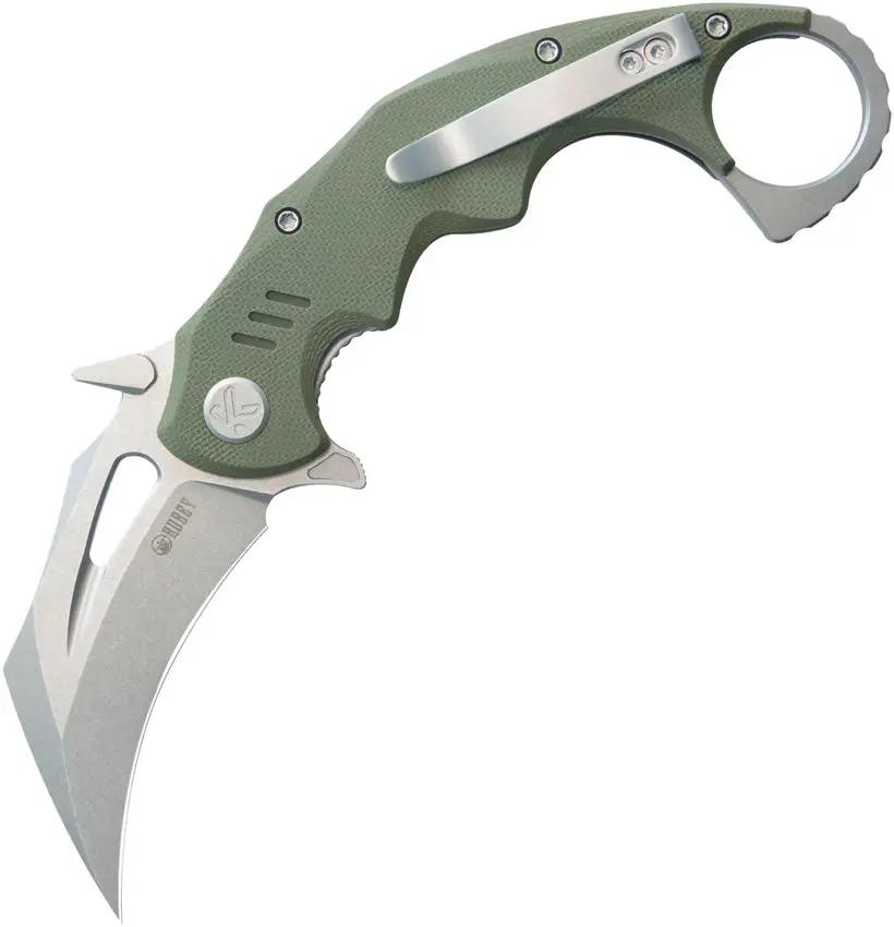 Kubey Mini Wrath Karambit Linerlock KU262B - 2.5in Stonewash 14C28N Sandvik Stainless Blade, OD Green G10 Handle by Kubey