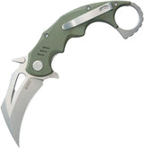 Kubey Mini Wrath Karambit Linerlock KU262B - 2.5in Stonewash 14C28N Sandvik Stainless Blade, OD Green G10 Handle by Kubey