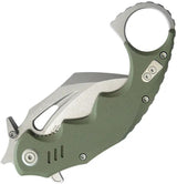 Kubey Mini Wrath Karambit Linerlock KU262B - 2.5in Stonewash 14C28N Sandvik Stainless Blade, OD Green G10 Handle by Kubey