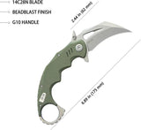 Kubey Mini Wrath Karambit Linerlock KU262B - 2.5in Stonewash 14C28N Sandvik Stainless Blade, OD Green G10 Handle by Kubey
