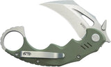 Kubey Mini Wrath Karambit Linerlock KU262B - 2.5in Stonewash 14C28N Sandvik Stainless Blade, OD Green G10 Handle by Kubey