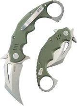 Kubey Mini Wrath Karambit Linerlock KU262B - 2.5in Stonewash 14C28N Sandvik Stainless Blade, OD Green G10 Handle by Kubey