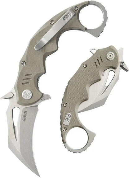 Kubey Mini Wrath Karambit Linerlock KU262C Tan G10 Handle Finger Ring Pocket Clip - 2.5in 14C28N Sandvik Blade by Kubey