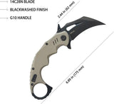Kubey Mini Wrath Karambit Linerlock KU262G - 2.5 Inch 14C28N Sandvik Blade Tan G10 Handle Finger Ring by Kubey