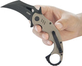 Kubey Mini Wrath Karambit Linerlock KU262G - 2.5 Inch 14C28N Sandvik Blade Tan G10 Handle Finger Ring by Kubey