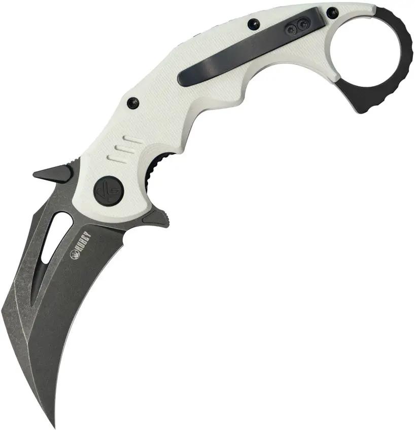 Kubey Mini Wrath Karambit Linerlock KU262I - 2.5 Inch Black Stonewash 14C28N Blade White G10 Handle Finger Ring by Kubey