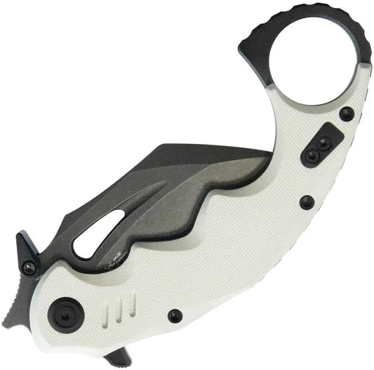 Kubey Mini Wrath Karambit Linerlock KU262I - 2.5 Inch Black Stonewash 14C28N Blade White G10 Handle Finger Ring by Kubey