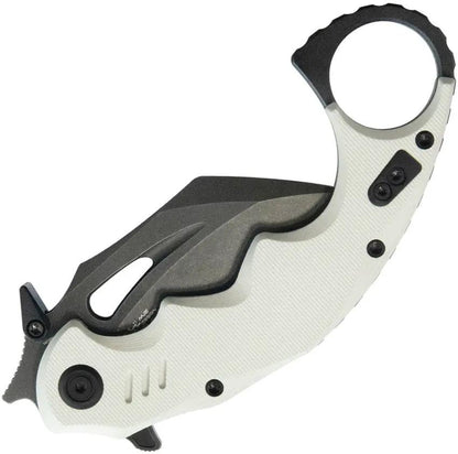 Kubey Mini Wrath Karambit Linerlock KU262I - 2.5 Inch Black Stonewash 14C28N Blade White G10 Handle Finger Ring by Kubey