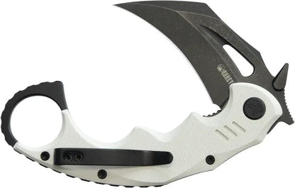 Kubey Mini Wrath Karambit Linerlock KU262I - 2.5 Inch Black Stonewash 14C28N Blade White G10 Handle Finger Ring by Kubey