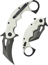 Kubey Mini Wrath Karambit Linerlock KU262I - 2.5 Inch Black Stonewash 14C28N Blade White G10 Handle Finger Ring by Kubey