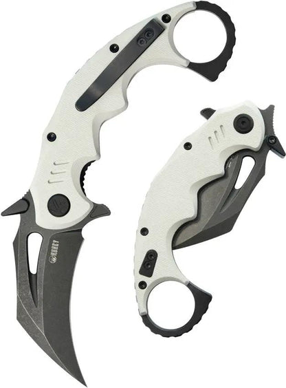Kubey Mini Wrath Karambit Linerlock KU262I - 2.5 Inch Black Stonewash 14C28N Blade White G10 Handle Finger Ring by Kubey