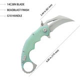 Kubey Mini Wrath Karambit Linerlock KU262J - Satin 14C28N Blade Jade G10 Handle Finger Ring by Kubey
