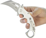 Kubey Mini Wrath Karambit Linerlock KU262K - 4.5in Closed, 2.5in Stonewash 14C28N Sandvik Blade, White G10 Handle by Kubey