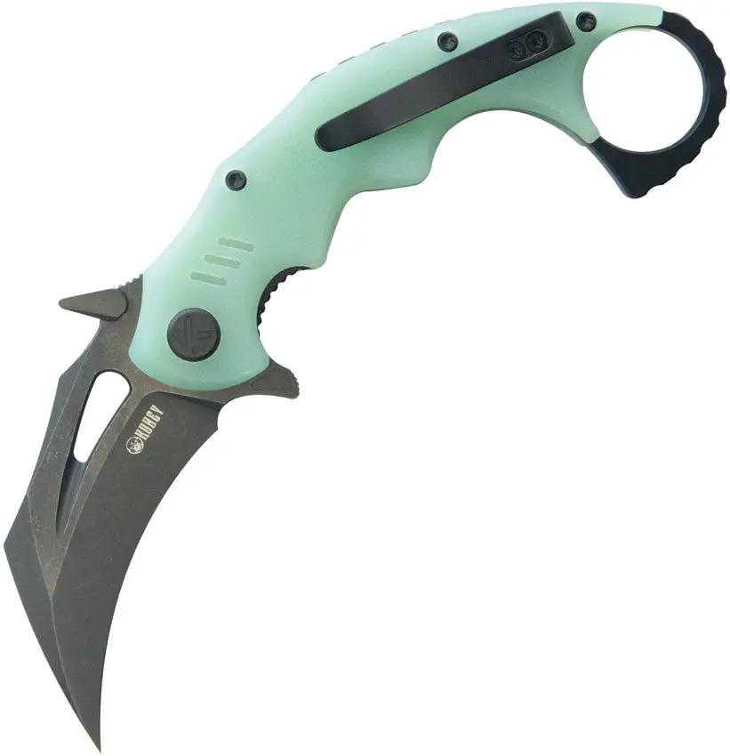 Kubey Mini Wrath Karambit Linerlock KU262L - 2.5in Black Oxide 14C28N Sandvik Blade, Jade G10 Handle, Finger Ring by Kubey