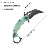 Kubey Mini Wrath Karambit Linerlock KU262L - 2.5in Black Oxide 14C28N Sandvik Blade, Jade G10 Handle, Finger Ring by Kubey