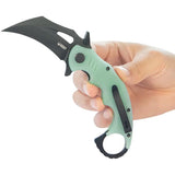 Kubey Mini Wrath Karambit Linerlock KU262L - 2.5in Black Oxide 14C28N Sandvik Blade, Jade G10 Handle, Finger Ring by Kubey