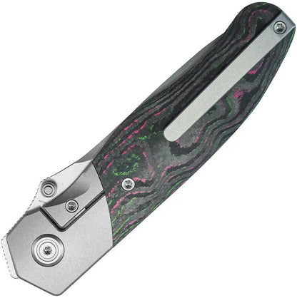 Kubey Velvet Snake Framelock KB266A - M390 Drop Point Blade With Watermelon Sugar Camo Carbon Fiber Handle by Kubey