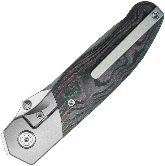 Kubey Velvet Snake Framelock KB266A - M390 Drop Point Blade With Watermelon Sugar Camo Carbon Fiber Handle by Kubey