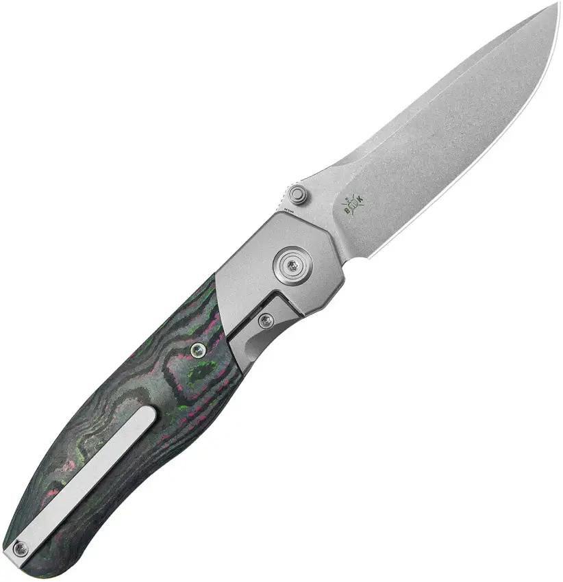 Kubey Velvet Snake Framelock KB266A - M390 Drop Point Blade With Watermelon Sugar Camo Carbon Fiber Handle by Kubey