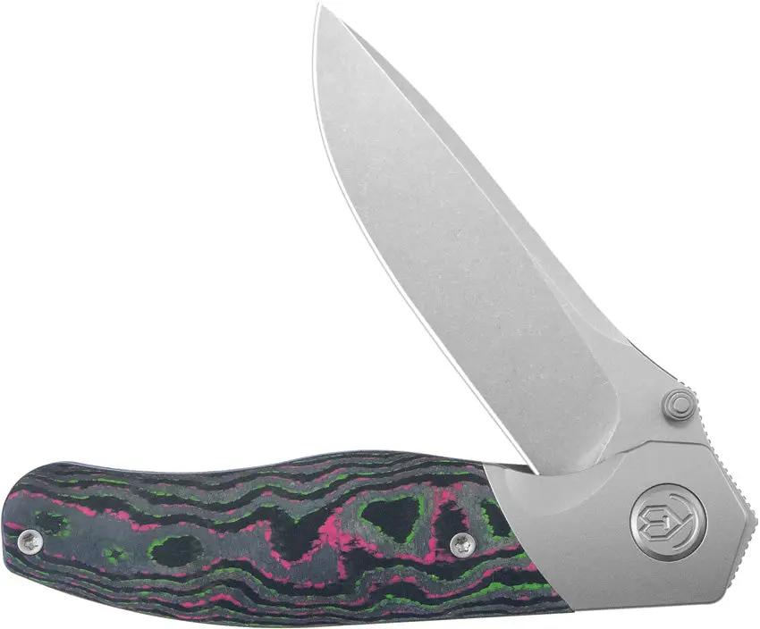 Kubey Velvet Snake Framelock KB266A - M390 Drop Point Blade With Watermelon Sugar Camo Carbon Fiber Handle by Kubey