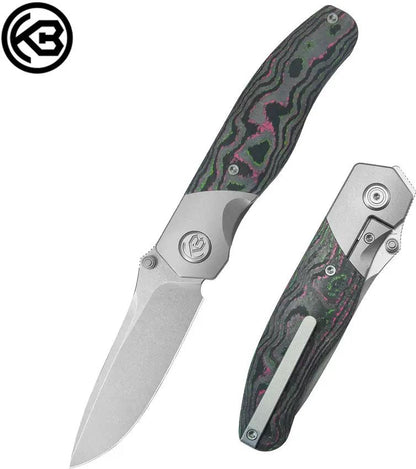 Kubey Velvet Snake Framelock KB266A - M390 Drop Point Blade With Watermelon Sugar Camo Carbon Fiber Handle by Kubey