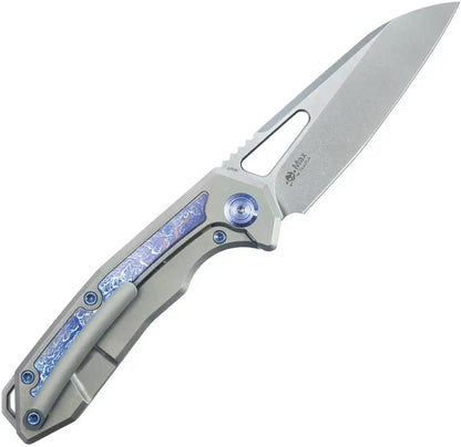 Kubey Vagrant Framelock Timascus KB284H - CPM S35VN Blade With Timascus Inlay And Gray Titanium Handle by Kubey