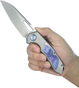 Kubey Vagrant Framelock Timascus KB284H - CPM S35VN Blade With Timascus Inlay And Gray Titanium Handle by Kubey