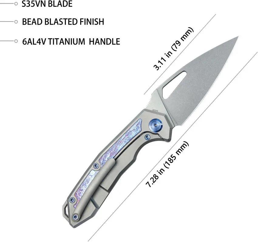 Kubey Coeus Framelock Ti KB286A - Titanium Framelock Knife With Satin S35VN Blade And Gray Titanium Inlay by Kubey