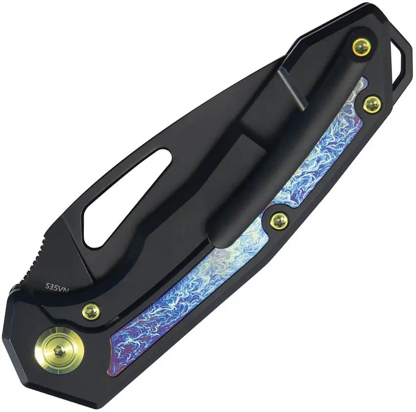 Kubey Coeus Framelock Black Ti KB286B - Timascus Inlay 3in S35VN Blade Black Titanium Handle by Kubey