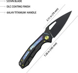 Kubey Coeus Framelock Black Ti KB286B - Timascus Inlay 3in S35VN Blade Black Titanium Handle by Kubey