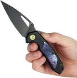 Kubey Coeus Framelock Black Ti KB286B - Timascus Inlay 3in S35VN Blade Black Titanium Handle by Kubey