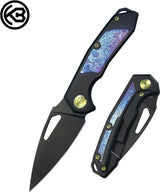 Kubey Coeus Framelock Black Ti KB286B - Timascus Inlay 3in S35VN Blade Black Titanium Handle by Kubey
