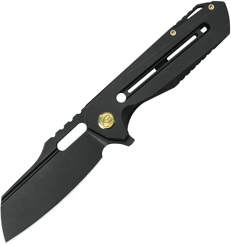 Kubey Atlas Framelock Black Ti KB290F - Premium M390 Blade Black Stonewash Titanium Handle Extended Tang EDC Knife by Kubey