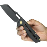 Kubey Atlas Framelock Black Ti KB290F - Premium M390 Blade Black Stonewash Titanium Handle Extended Tang EDC Knife by Kubey