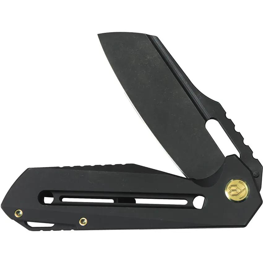 Kubey Atlas Framelock Black Ti KB290F - Premium M390 Blade Black Stonewash Titanium Handle Extended Tang EDC Knife by Kubey