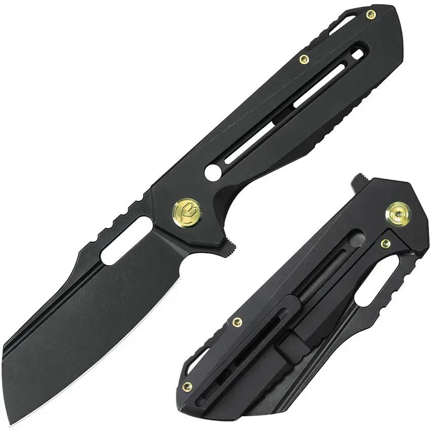 Kubey Atlas Framelock Black Ti KB290F - Premium M390 Blade Black Stonewash Titanium Handle Extended Tang EDC Knife by Kubey